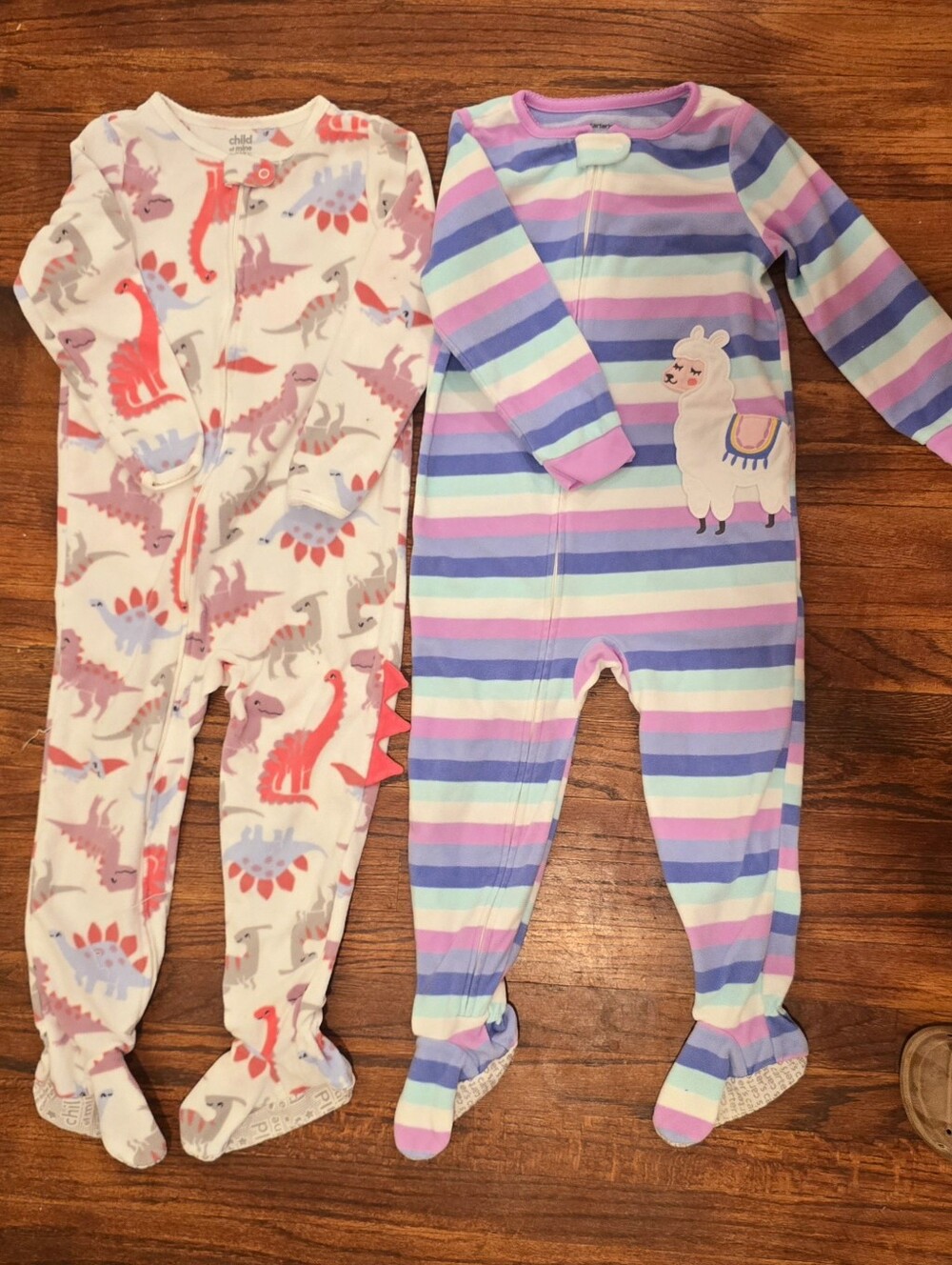 Carters Pastel Rainbow Stripe & Dino Footed One-Piece Pajamas Sz4t